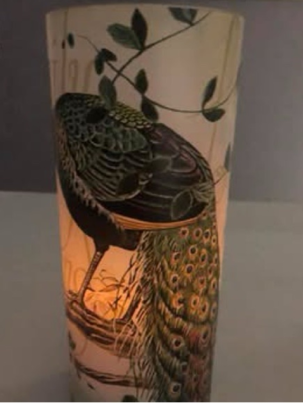 Count your Blessings peacock Hallmark glass cylinder candle holder